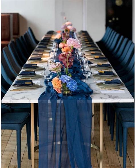 navy table runners wedding.